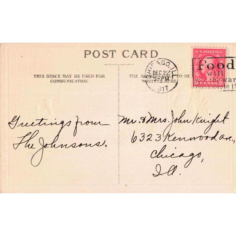 Vintage 1917 Hearty Christmas Greetings Postcard Santa Claus WWI Slogan Stamp - Picture 2 of 2